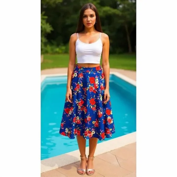 Hearts and Roses London Women's Floral A-Line Midi Skirt - Picture 3 of 4